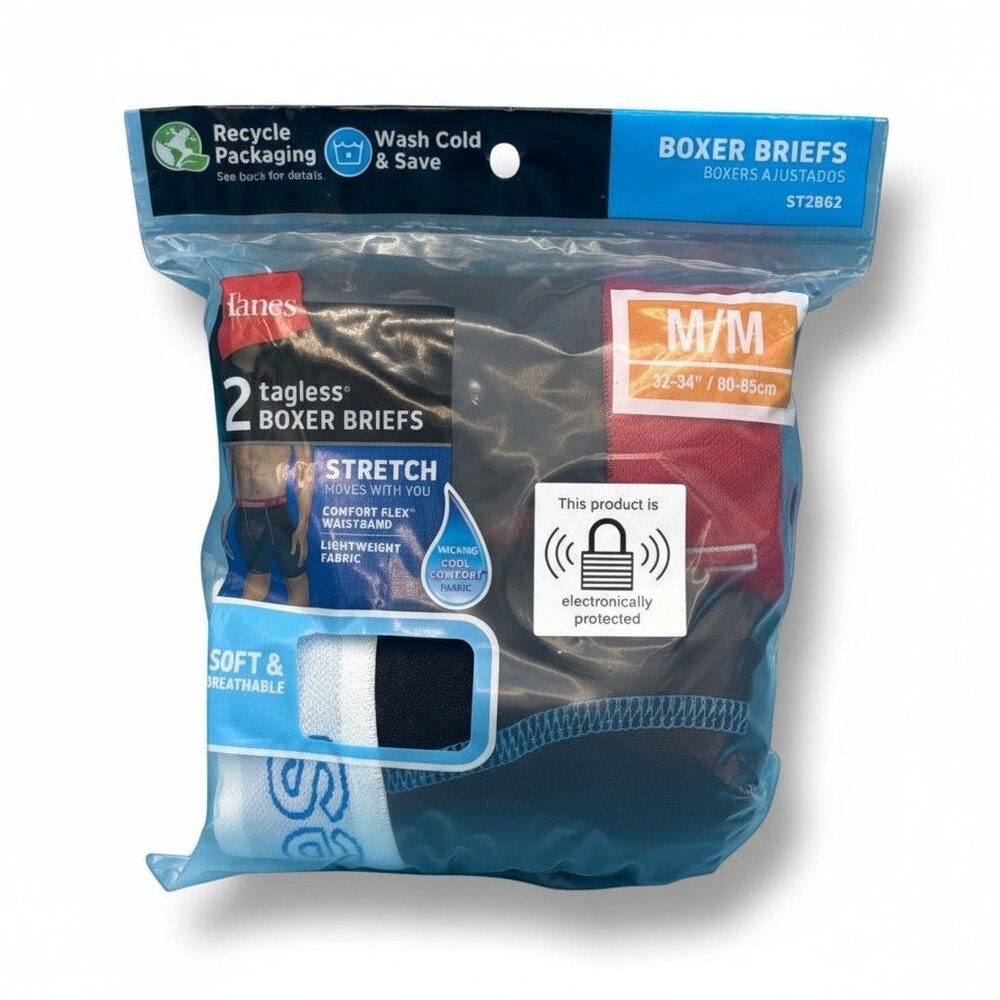 Hanes Mens Stretch Boxer Briefs 2-Pack W/M 32-34" Cotton Blend Soft & Breathable